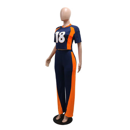 Jersey Tracksuit Short Sleeve Top + Pants Chic 2 Piece Sets