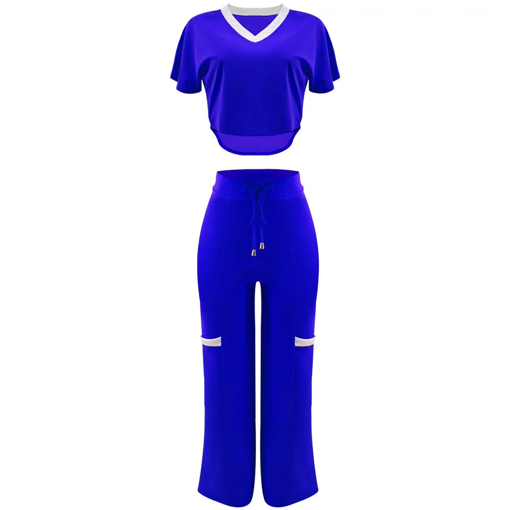 Katey Short-Sleeved T-shirt Straight Elegant Two-Piece Pant Suit