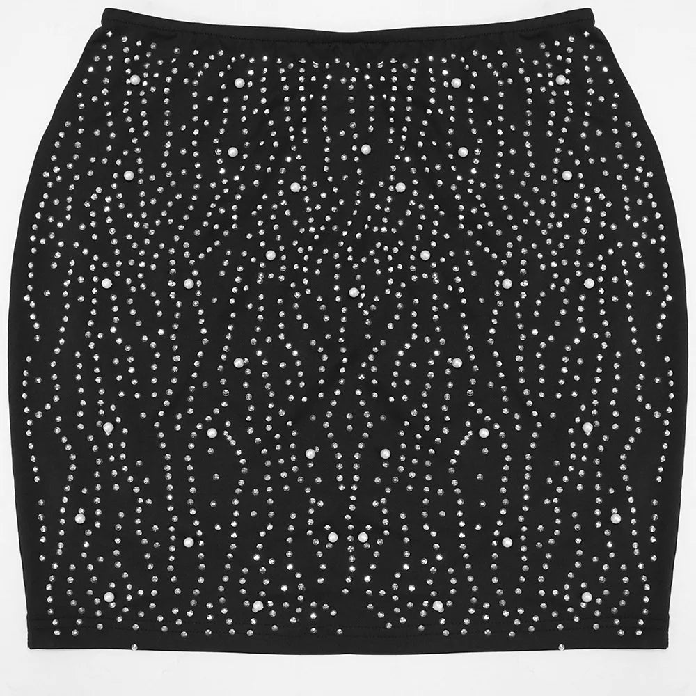 Sanaa Rhinestone Mini Dress Bodycon Night 2 Pieces Sets Outfits (Clubwear)