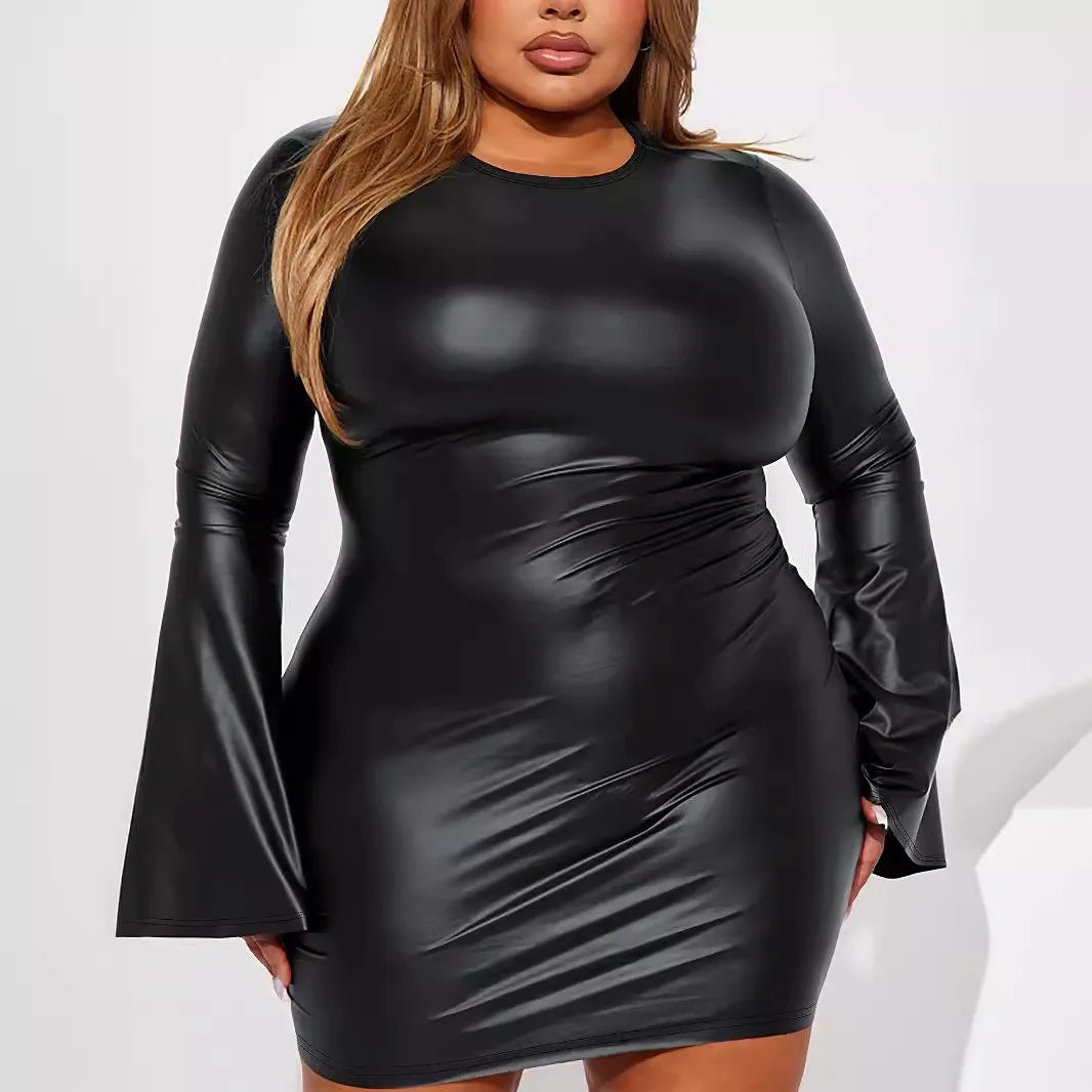 Alianai Black Long Sleeve O-Collar Bandage Dress (Big Size)