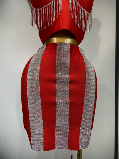 Sling Backless Tassels Bandage Skirt Two Piece Sets