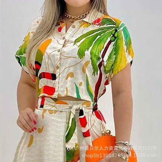 Tropical Print Crop Top + Maxi Skirt Sets