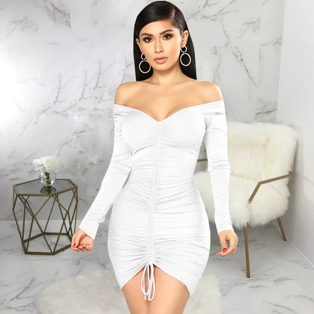 Big V-neck slightly wrinkled chest wrap dresses