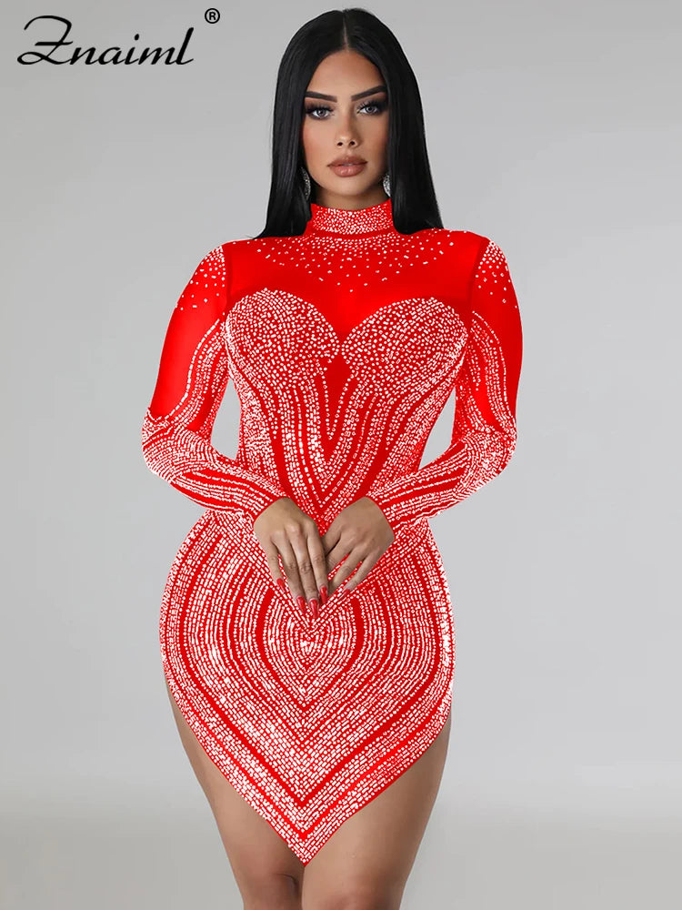 Znaim Luxury Sheer Patchwork Mini Dresses