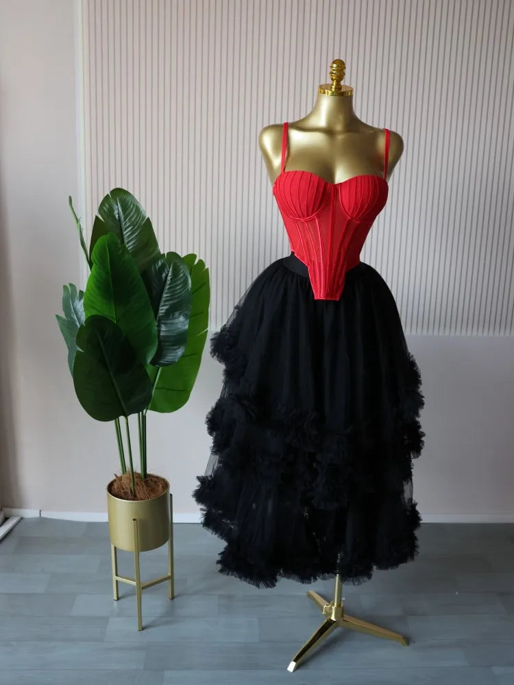 Spaghetti Strap Top and Pleated Skirt Dresses