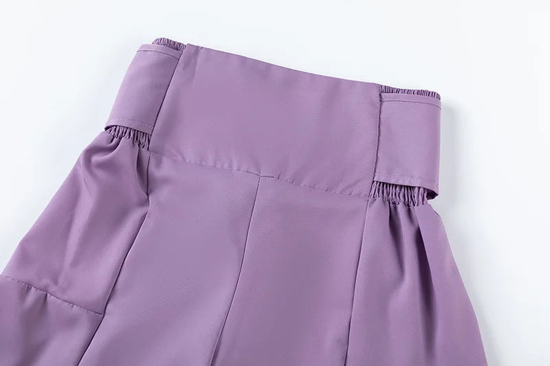 Puff Sleeve O Neck Tops + High Waist Wide Leg Pants (2 Pcs.)