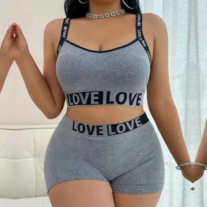 Y2K Love Straps Loungewear Top + Shorts Sets