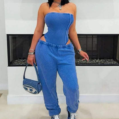 Ribbed Bodycon Bodysuits Tops + Jogger Pants (2 pcs.)