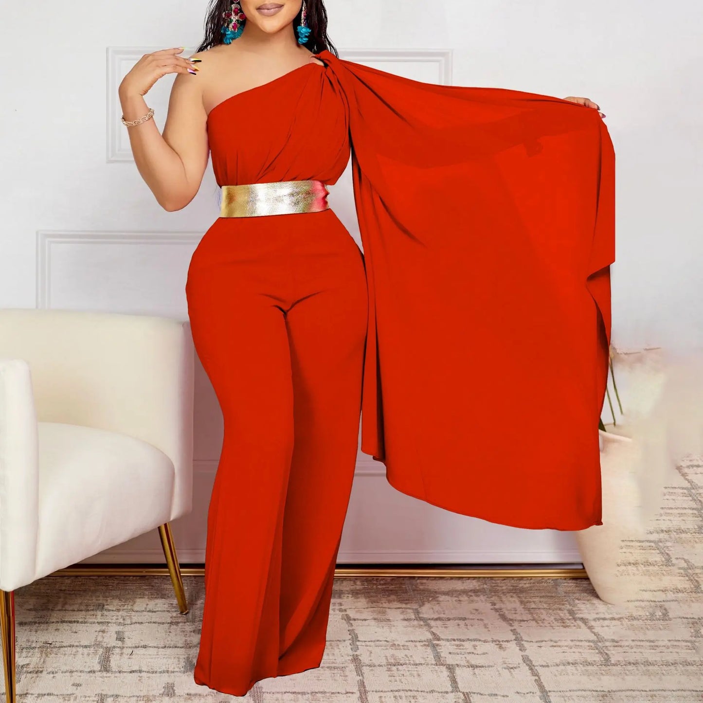 Diane Diagonal Neck High Waist Jumpsuit (fashion)