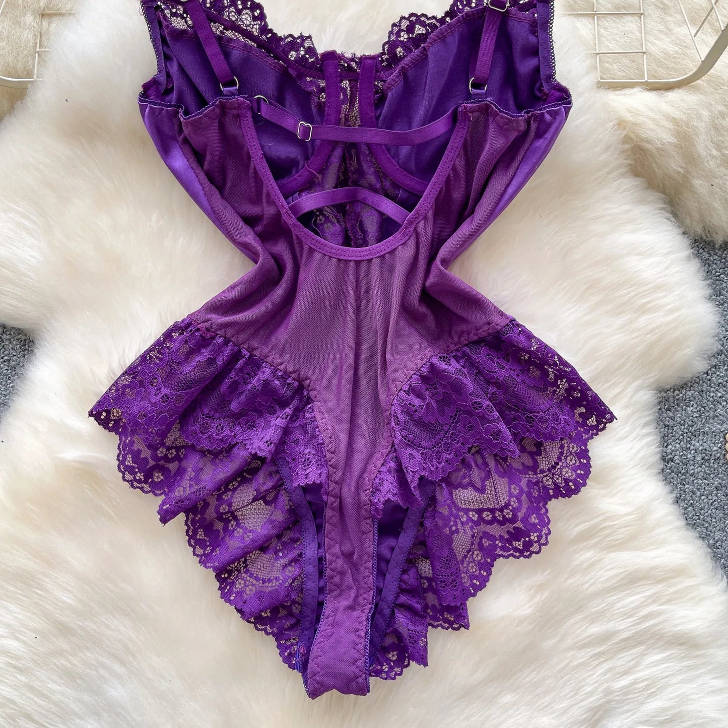 Satin Comfortable Strap Lace Spliced Sheer Lingerie
