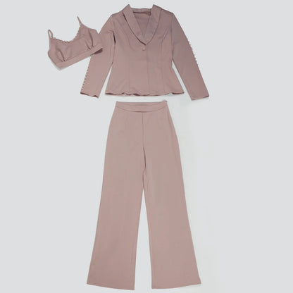 Elegant Long Sleeve Blazer Office Wear Ladies 3 Piece Pant Suit