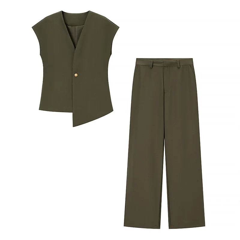 Single Button Blazer + Wide Leg Pant Sets