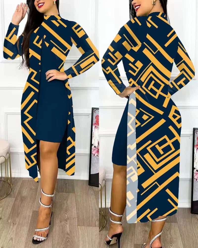 Two Piece Set Print Dresses Sets (Office Lady)