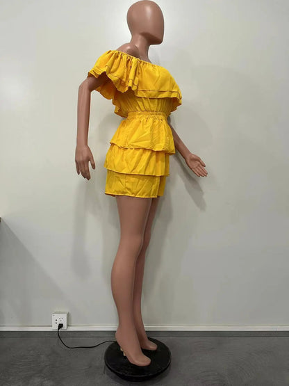 Ruffles Slash Neck Elegant Romper