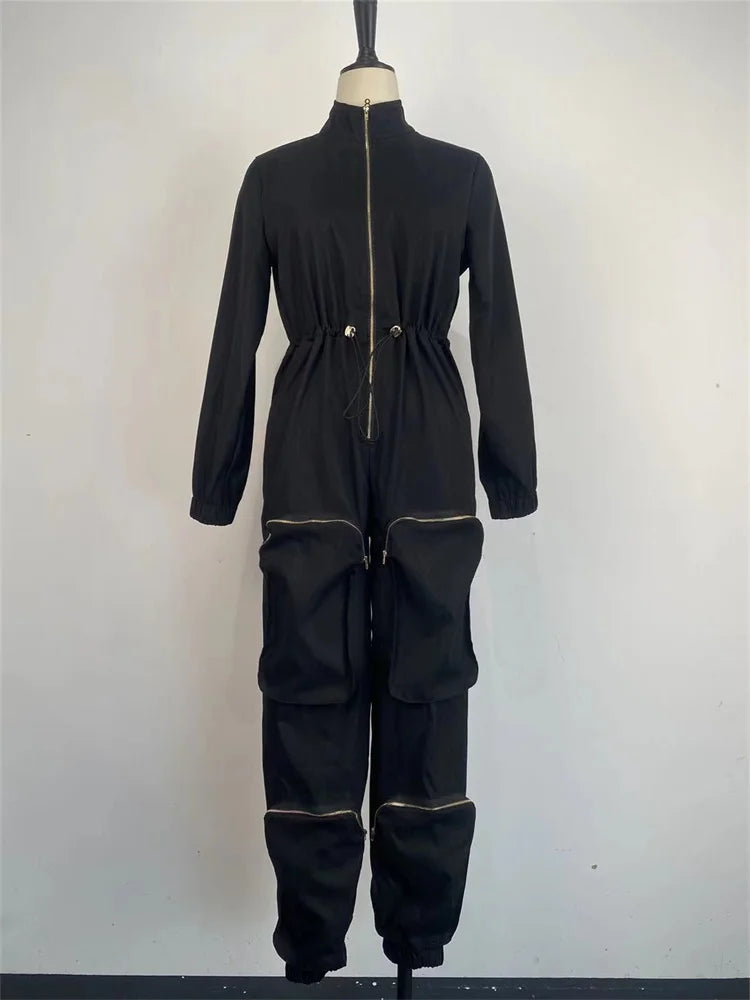 Camino S-2XL Solid One Piece Outfits Zipper Cargo Jumpsuit (1pc)