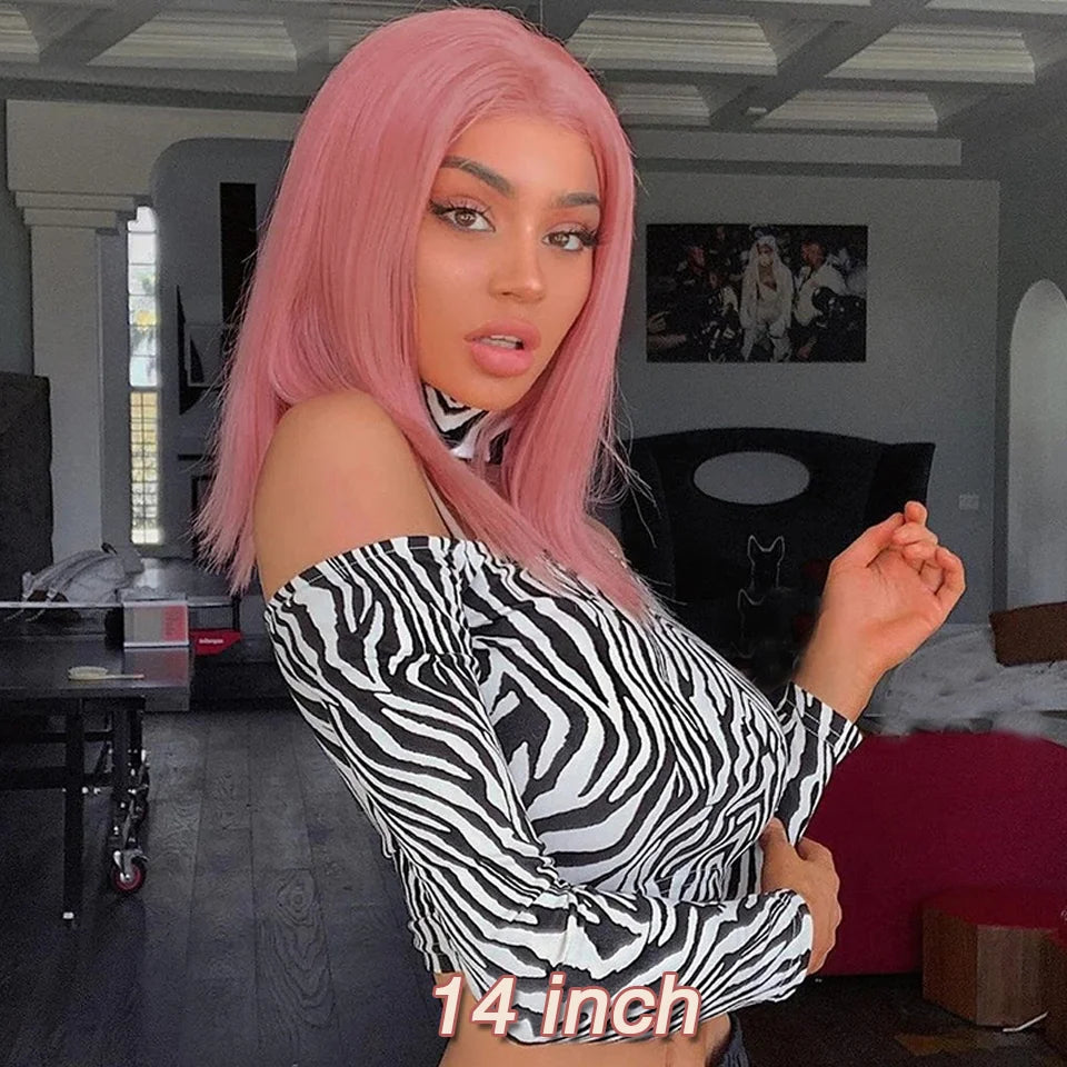 Pink Bob Wig Silky Straight Lace Front Human Hair Wigs For Women Short Bob Transparent Lace Wig Bleached Knots Pre Plucked Pink