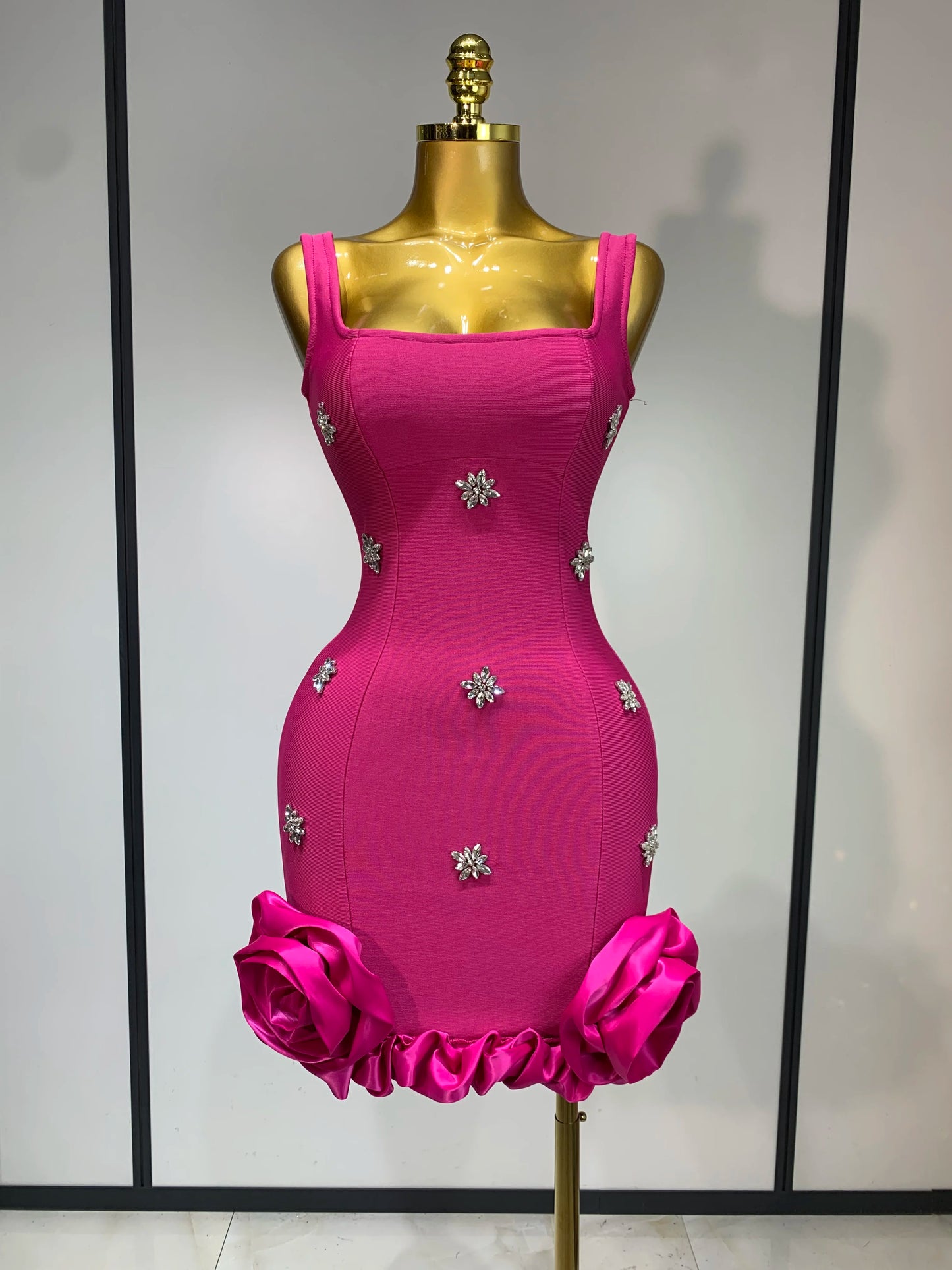 Crystal Sleeveless Square Collar Bodycon Mini Bandage Dresses