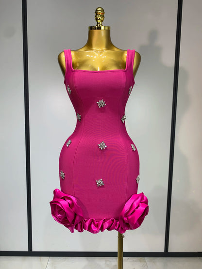 Crystal Sleeveless Square Collar Bodycon Mini Bandage Dresses