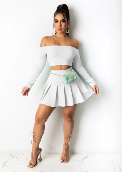 Pleated Mini Skirt Sets Women 2 Pieces  (Vacationing Outfits)