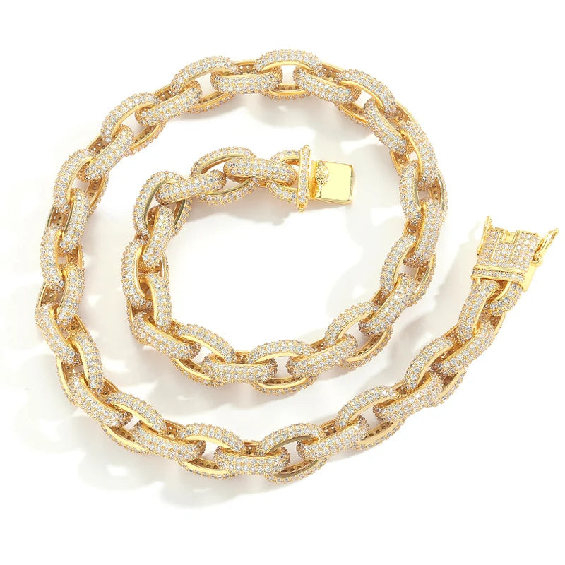 7"-24" Hip Hop 5A+ CZ Stone Paved Bling Iced Out O Shape Link Chain Necklaces (Gold Silver Color Gift)