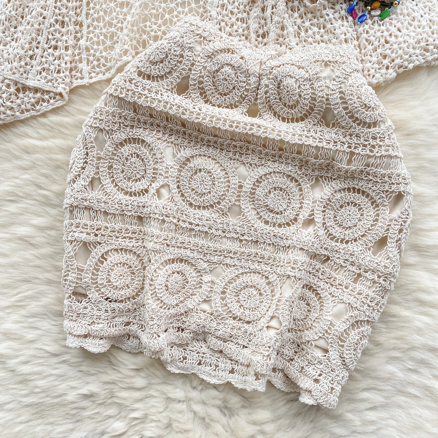 Halter Sleeveless Mini Camis + Hollow Out Cardigan + Elastic Waist Slim Skirt Vintage Swim Sets