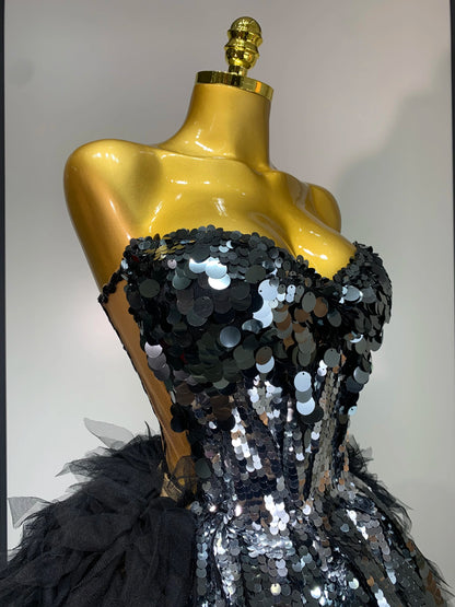 Sparkly Black Sequins Mini Dresses