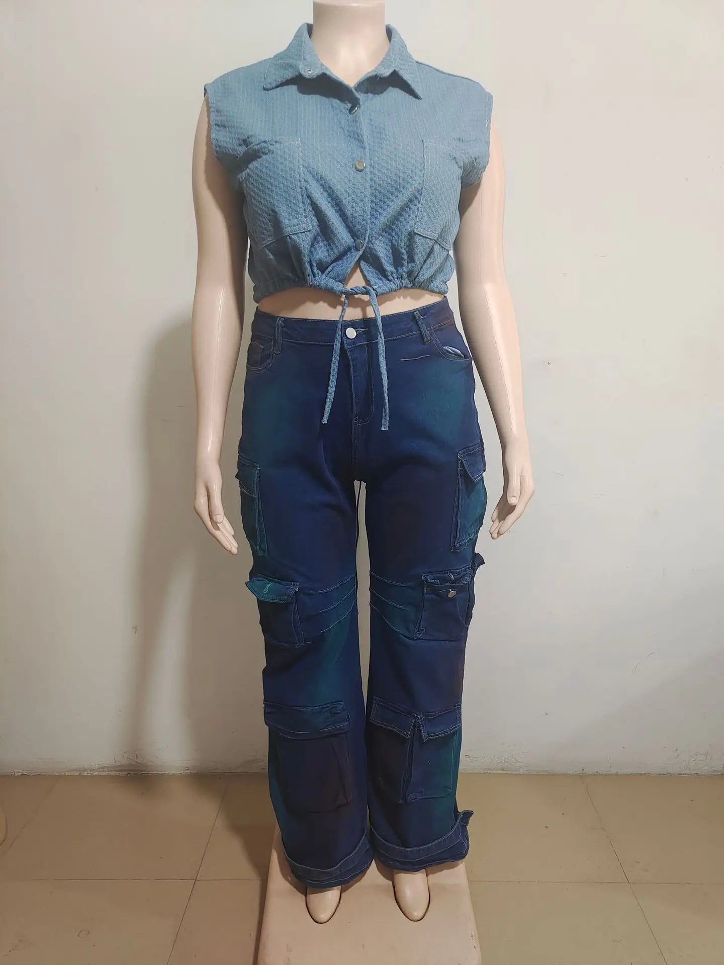 Nisha Denim High Waist Trousers Pants