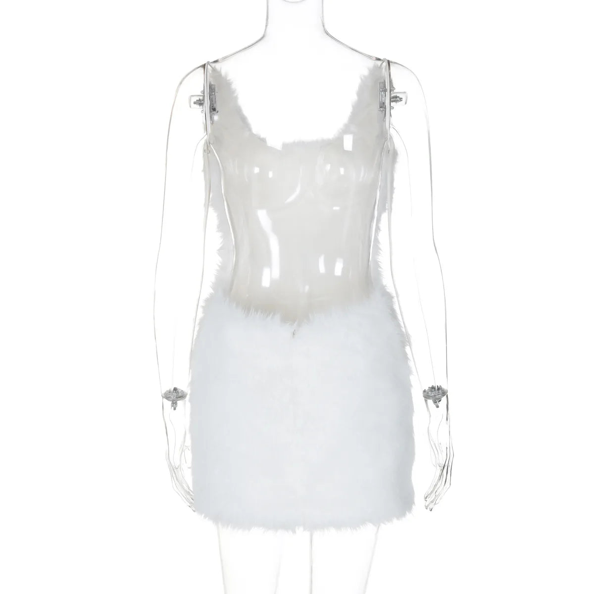 Iyanla Furry Mini White Dress Women Hipster Spaghetti Strap Low Cut Backless Body-Shaping