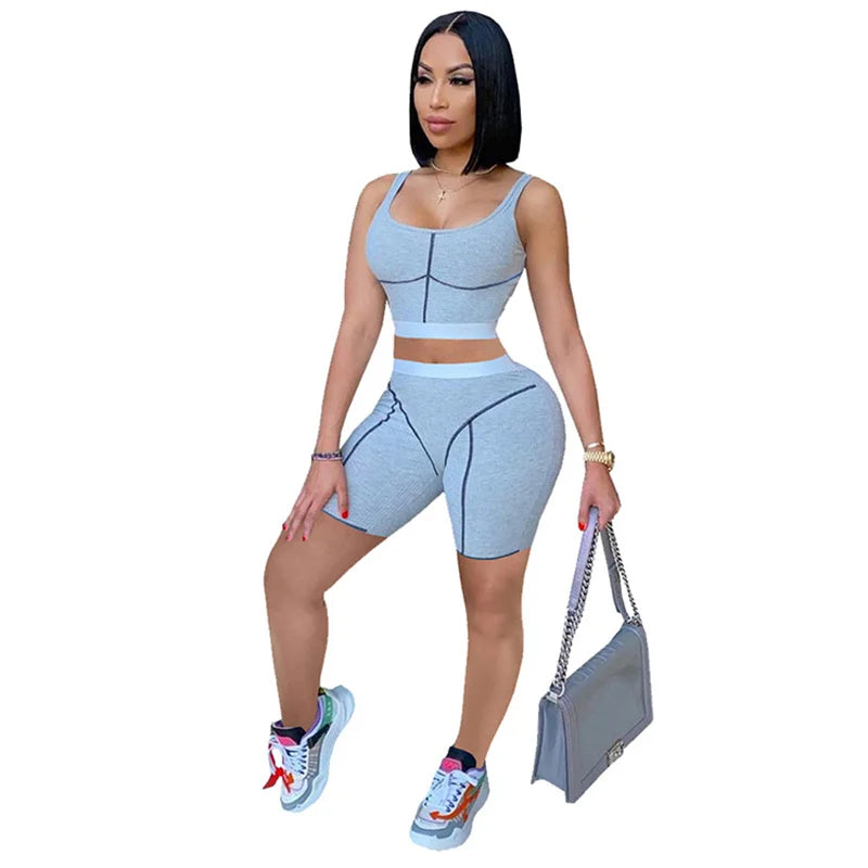 Ribbed Crop Top + Shorts Casual Matching Sets