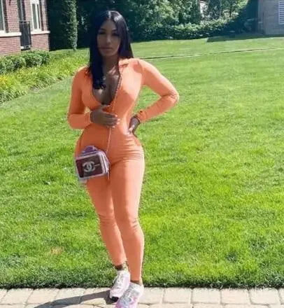 Zipper Jumpsuit Women Embroidery Letter Print Workout Sportswear Female Outfit Skinny Solid Turtleneck Streetwear