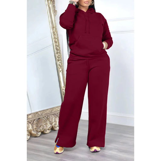 Ashia Hoodie Long Sleeve Cotton Two Piece Pant Sets With Pocket