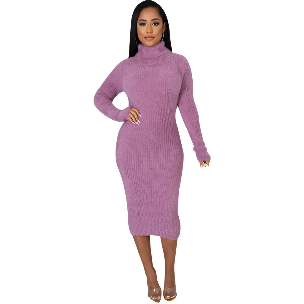 Solid color crew neck sweater dress JX5389