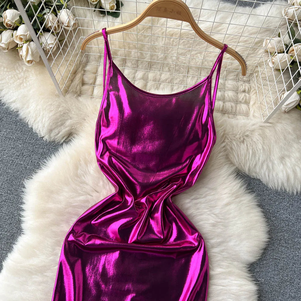 Shiny Satin Backless Maxi Dresses