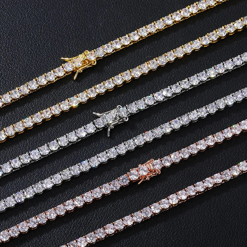 3/4/5mm 6"-24" Bling Iced Out Round Zircon Tennis Chain Chokers Necklaces 1 Row CZ Stone Link Chain Jewelry
