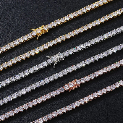 3/4/5mm 6"-24" Bling Iced Out Round Zircon Tennis Chain Chokers Necklaces 1 Row CZ Stone Link Chain Jewelry