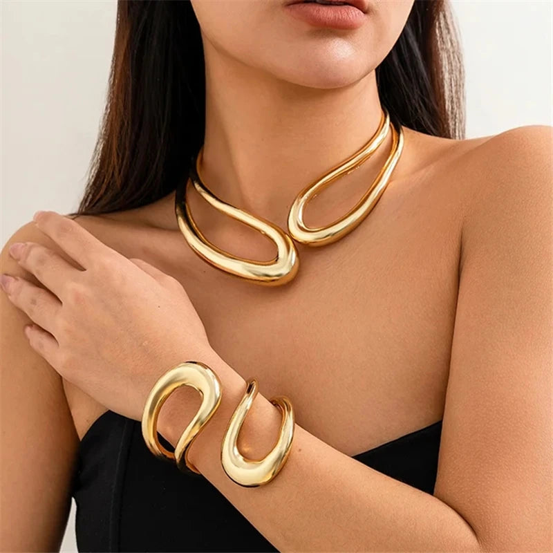 Desi Exaggerated Heavy Metal Open Necklaces for Women Retro Punk Accessories