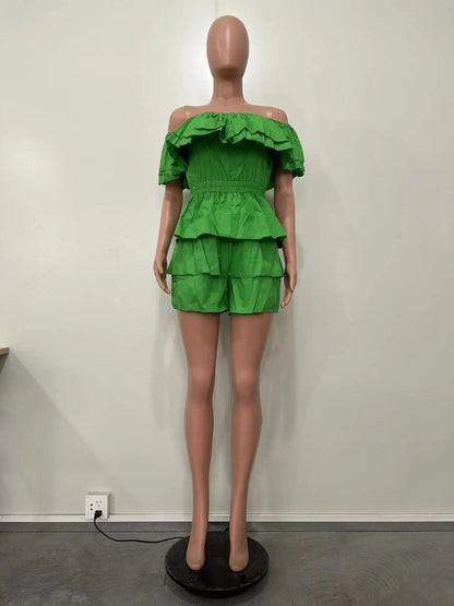 Ruffles Slash Neck Elegant Romper