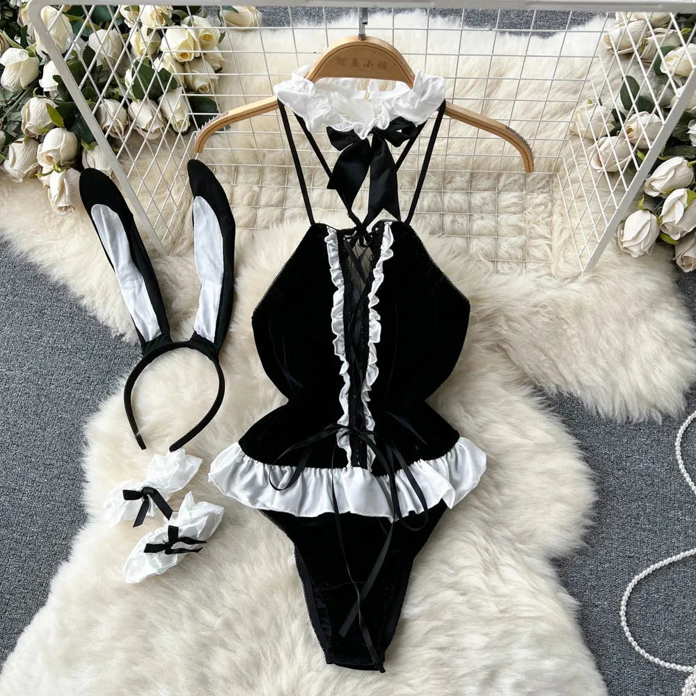 Satin Comfortable Strap Lace Spliced Sheer Lingerie