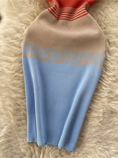 Color Block Bodycon Halter Midi Sundress Outfit