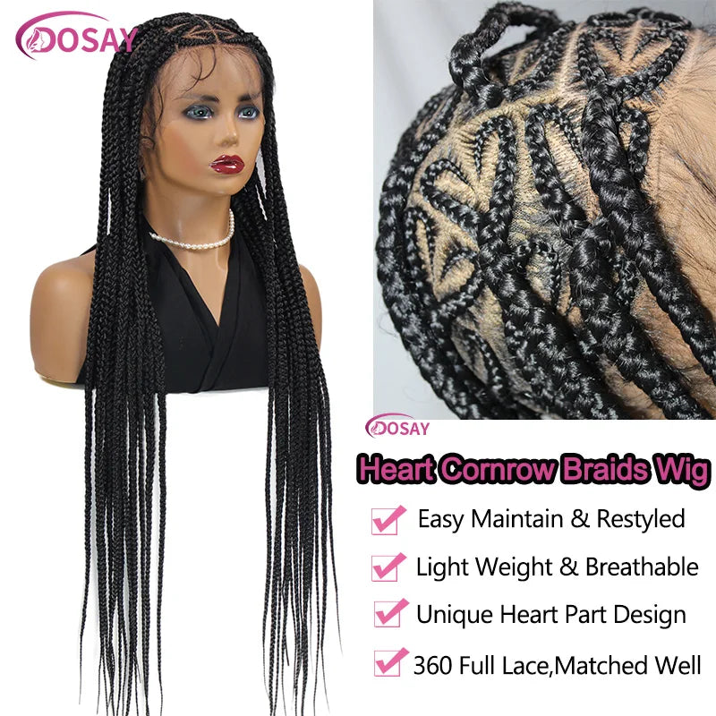 "On Sale"  Heart Box Braids Lace Wig 36 Inches Synthetic Lace Braided Wigs Cornrow Braids Lace Front Wigs For Black Women Clearance