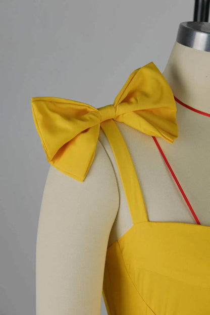 Sleeveless Strap Bow Ruffles Long Maxi Dresses