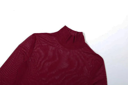 Coquette See Through 2-Piece Set Bodysuit + Furry Split Skirt Stretch Skirt Sets