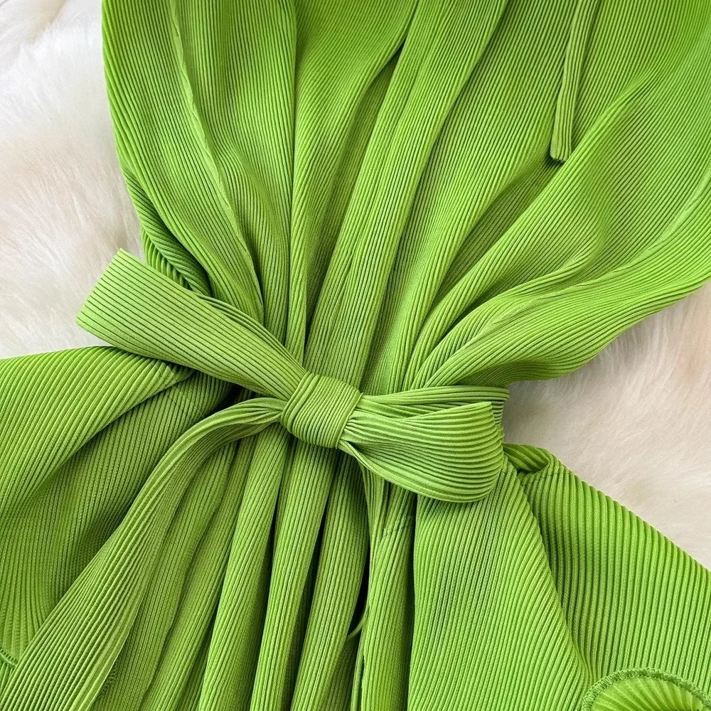 Stand Collar Lace Up Ruffles Boho Dresses