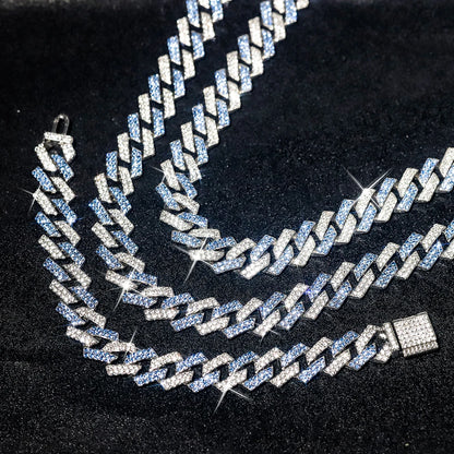 2PCS Hip Hop Cuban Blue White Chain Bracelet + Necklace Men/Women Gifts Every Day Wear Exquisite Punk Style Jewelry
