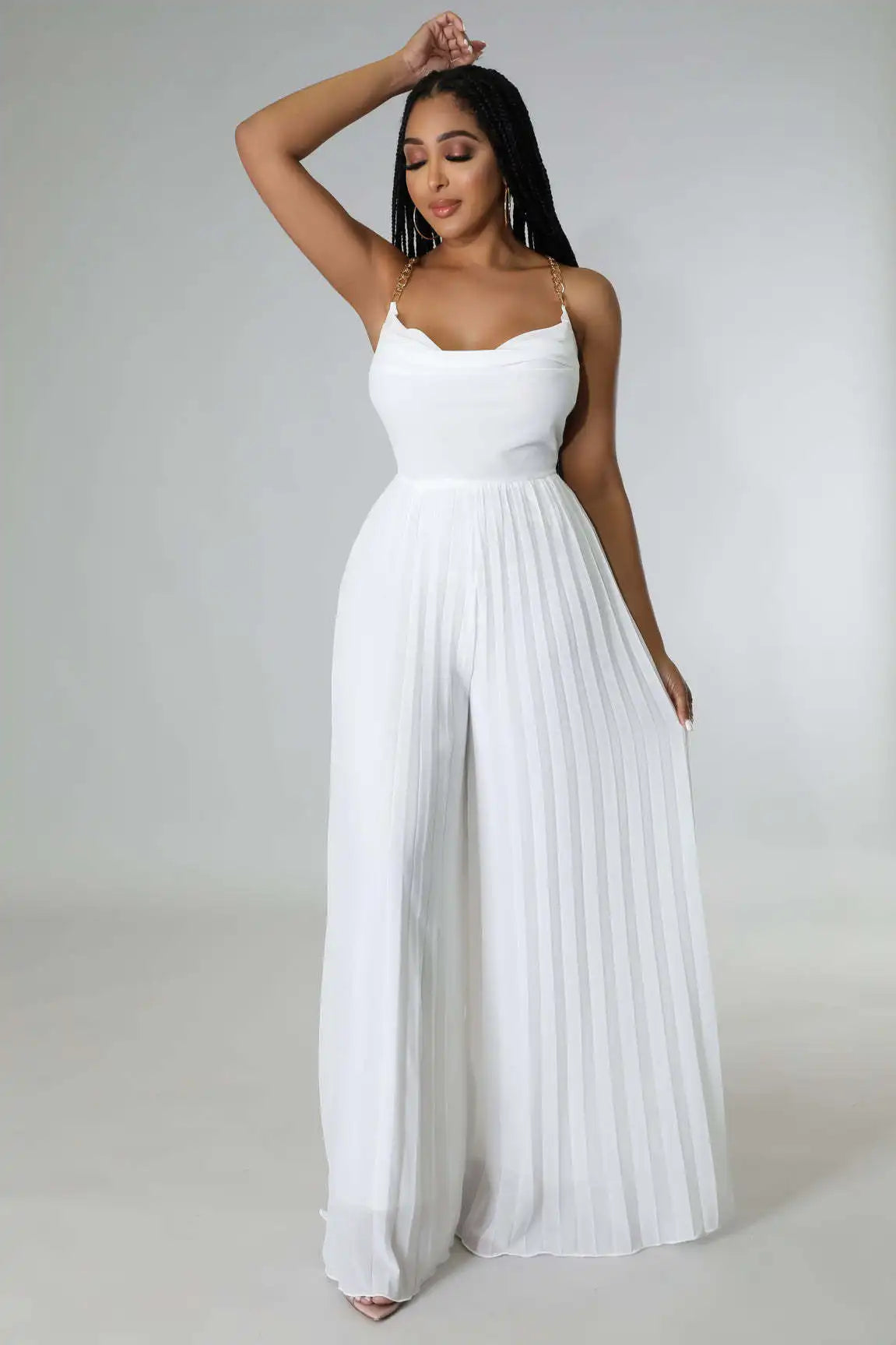 Kannia High-end Pleated Backless Wide-leg Jumpsuit