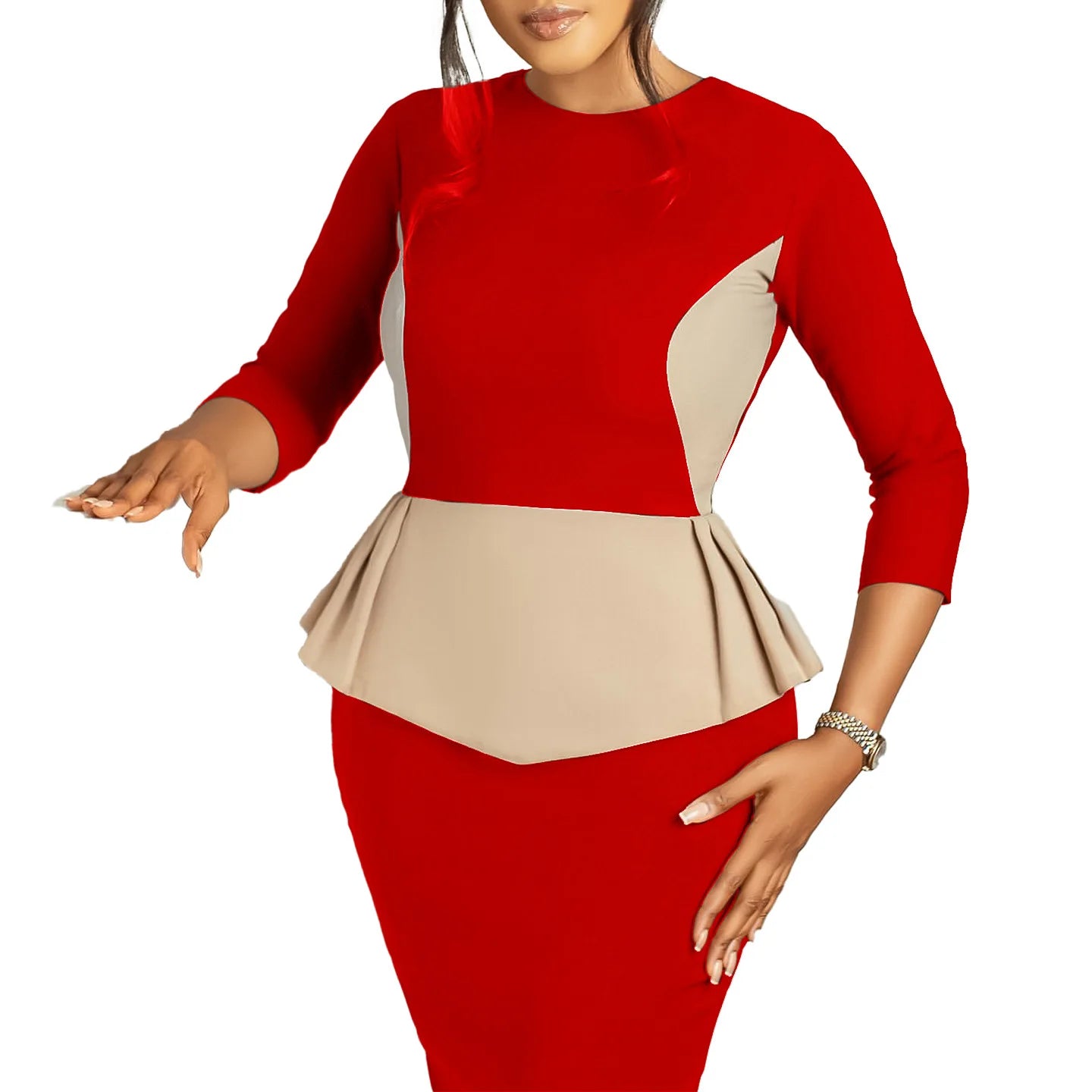 Emma  3/4 Sleeve Polyester Midi Bodycon Dress