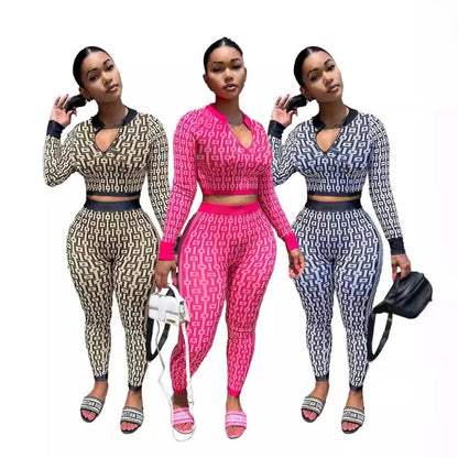 Full Sleeve Top + Long Pant Elastic Waist Y2k Elegant Slim Pant Sets [2 pcs.]