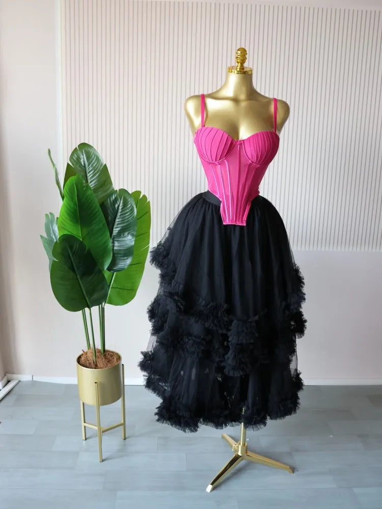 Spaghetti Strap Top and Pleated Skirt Dresses