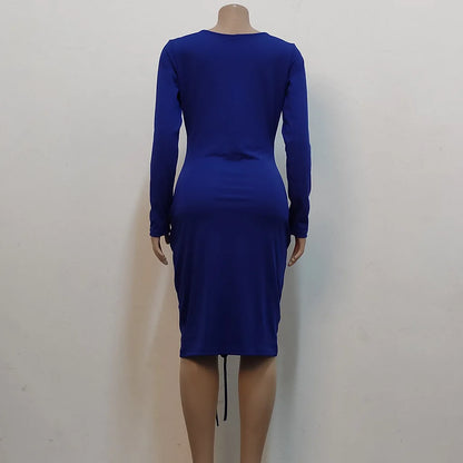 Big V-neck slightly wrinkled chest wrap dresses