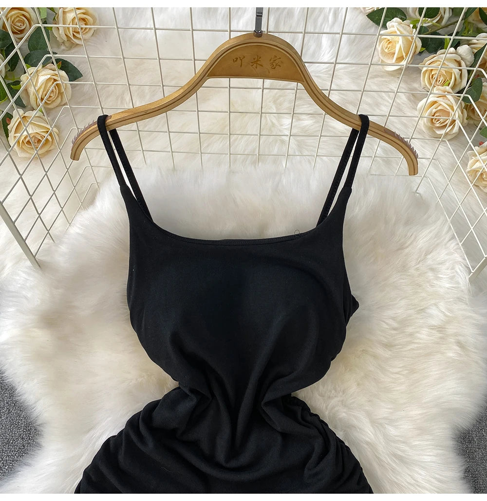 Spaghetti Strap Pleated Temperament Mini Dresses